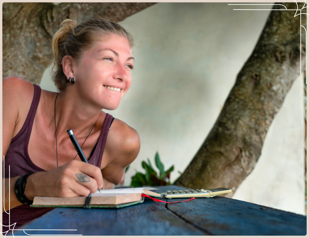 happy girl journaling