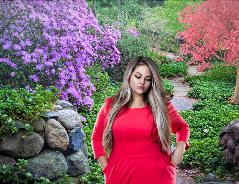 woman frustrated with weight loss in garden