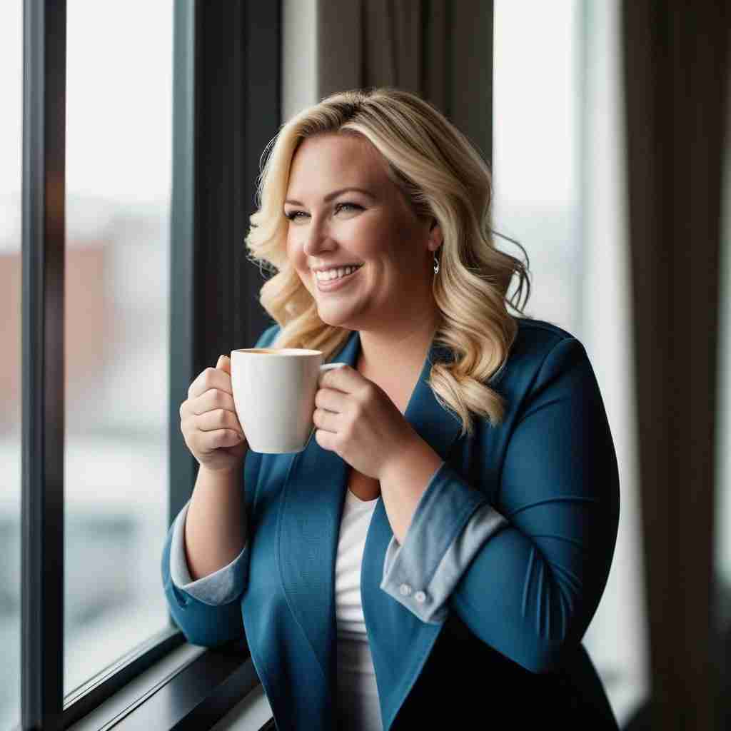 woman drinking coffee at window