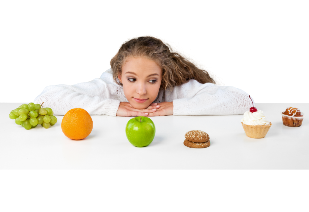 woman evaluating food choices
